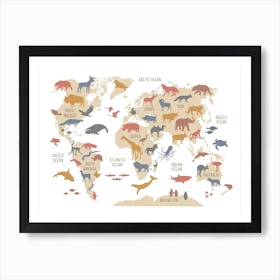 Kids World Map, Nursery Decor, Natural Art Print Art Print