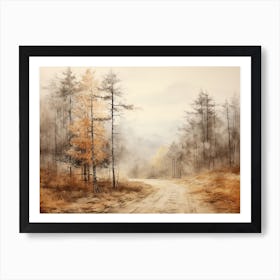 A Painting Of Country Road Through Woods In Autumn 11 Art Print