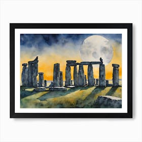 Ravens at Stonehenge ~ Witchy Ancient Sacred Standing Stones Spooky Fairytale Watercolour  Art Print