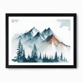 Mountain And Forest In Minimalist Watercolor Horizontal Composition 253 Art Print