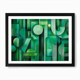 A Green Adorned With An Array Of Geometric Shapes In Emerald, Jade, And Mint Colors 2 Art Print