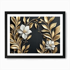 Gold Leaves And Flowers Art Print