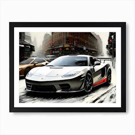 Sports Car Driving Down The Street Art Print