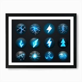 A Collection Of Modern Lightning And Energy Icons Dynamic Curves Emulating The Flow Of Electricity (1) Art Print