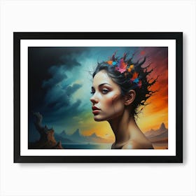 Girl With Flowers In Her Hair Art Print