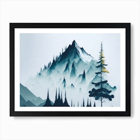 Mountain And Forest In Minimalist Watercolor Horizontal Composition 459 Art Print