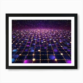 Abstract Digital Artwork Of A Glowing, Colorful, Geometric Floor With A Purple Background Art Print