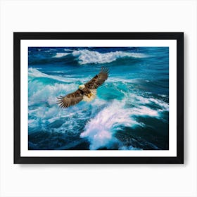 Bald Eagle Bird Wings Sea Ocean Waves Flying Flight Art Print