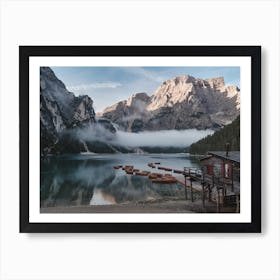 Canoes On Mountain Lake Art Print