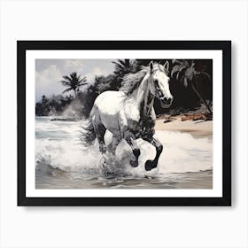 A Horse Oil Painting In Kaanapali Beach Hawaii, Usa, Landscape 2 Art Print