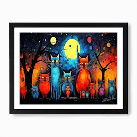 Cats Of The Cosmos - Cats Nocturnal 1 Art Print