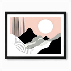 Black And White Mountain Landscape Art Print