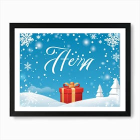 Calligraphic Text That Reads Greeting Decorated With Elements Of Celebration Such As Snowflakes An Art Print