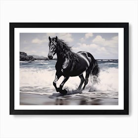 A Horse Oil Painting In Kaanapali Beach Hawaii, Usa, Landscape 1 Art Print