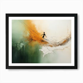 Abstract Tightrope Walker. Green and brown. Leaving room  Art Print