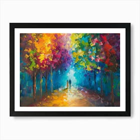 Couple Walking In The Forest Art Print