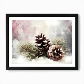 Pine Cones In The Snow Art Print