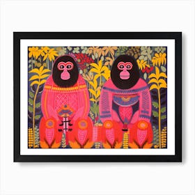 Mountain Gorilla Folk Style Animal Illustration Art Print