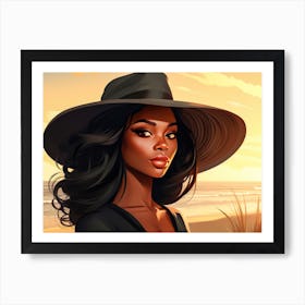Illustration of an African American woman at the beach 87 Art Print