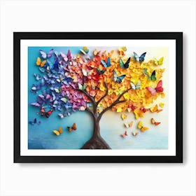 Colorful Tree with Vivid Leaves as Backdrop for Butterfly Tree Artwork Art Print