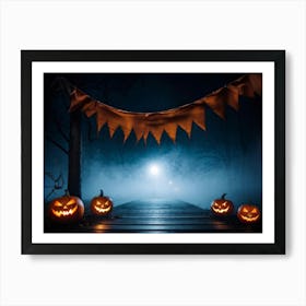 Fog Holiday Greeting Scarey Evil Dark Ominous Leaf Stripes Haunting Wood Carving Flames (4) 2 Art Print