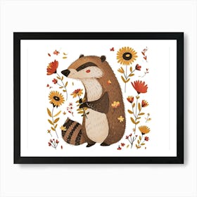 Little Floral Badger 2 Art Print