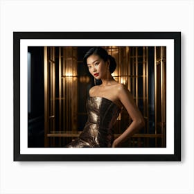 Elegant Asian Woman Clad In High End Attire Strikes A Pose Seamlessly Blending With The Affluent A (7) Art Print