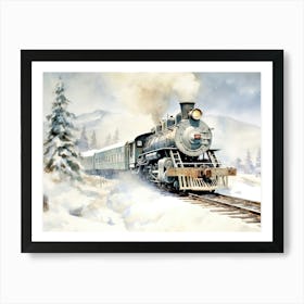 Vintage Train in Winter Scene Art Print