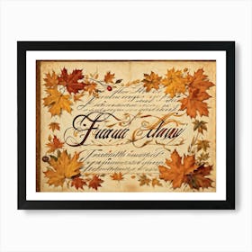 An Autumny Vintage Greeting For Thanksgiving The Text Swirling In The Form Of Autumnal Calligraphy (3) Art Print