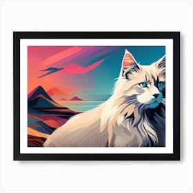 Cat With Blue Eyes, cat in grey, cat portrait, digital cat art Art Print