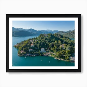 Drone view of mountain houses. Lake Orta. Italy. Art Print