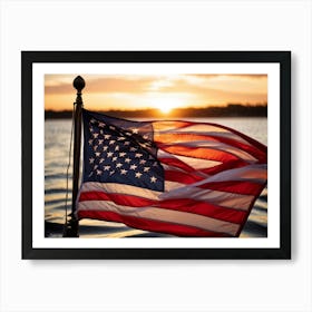 American Flag Rippling In The Wind During Sunrise Stars Shining With A Metallic Sheen Stripes Vibr (1) 2 Art Print