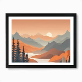 Misty mountains horizontal background in orange tone 84 Art Print