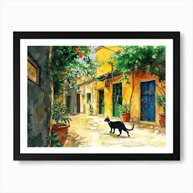 Heraklion, Greece   Cat In Street Art Watercolour Painting 4 Art Print