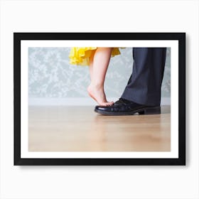 Girl On Her Fathers Shoes Art Print