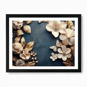 Luxurious Background with Flowers, Leaves and Butterflies 2 Poster