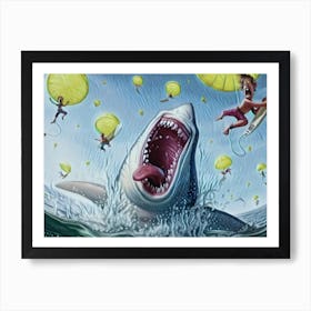 Funny Horor Shark Eat Human Cool Art Print