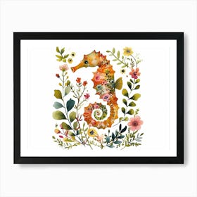 Little Floral Seahorse 1 Art Print