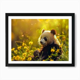 Serenity in Nature: Panda Amid Golden Blooms Art Print