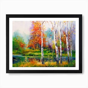 Birch trees by the river Poster