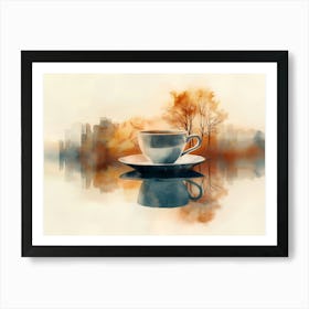 Coffee Cup With City Skyline Art Print