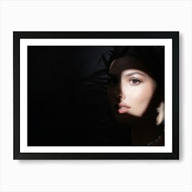 A Chiaroscuro Technique Capturing The Dramatic Interplay Of Light And Shadow On A Face Half Lit And Art Print