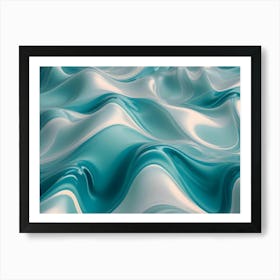 Abstract Background Of Flowing, Liquid Like Turquoise And White Waves, Creating A Dynamic And Mesmerizing Pattern Art Print