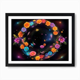 Colorful Flowers In A Circle Art Print
