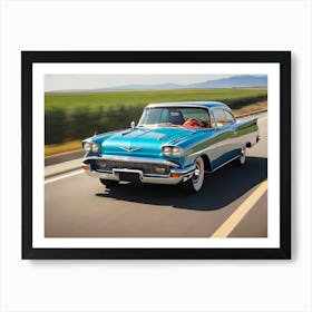 Retro Car At Highway 04 Art Print