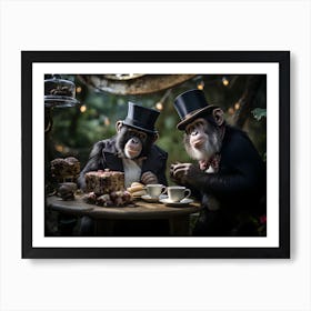 Chimpanzees' Tea Party In The Forest Art Print