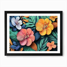 Art With Colorful Flowers and Leaves 3 Art Print