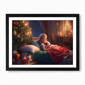 Christmas Girl In Bed Art Print