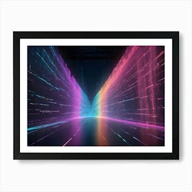 Abstract Image Of A Dark Room With Two Walls Covered In Glowing Lines Of Various Colors, Creating A Futuristic Or Cyberpunk Atmosphere Art Print