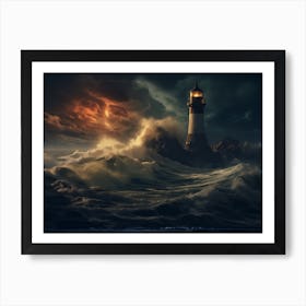 Lighthouse In The Storm 1 Art Print
